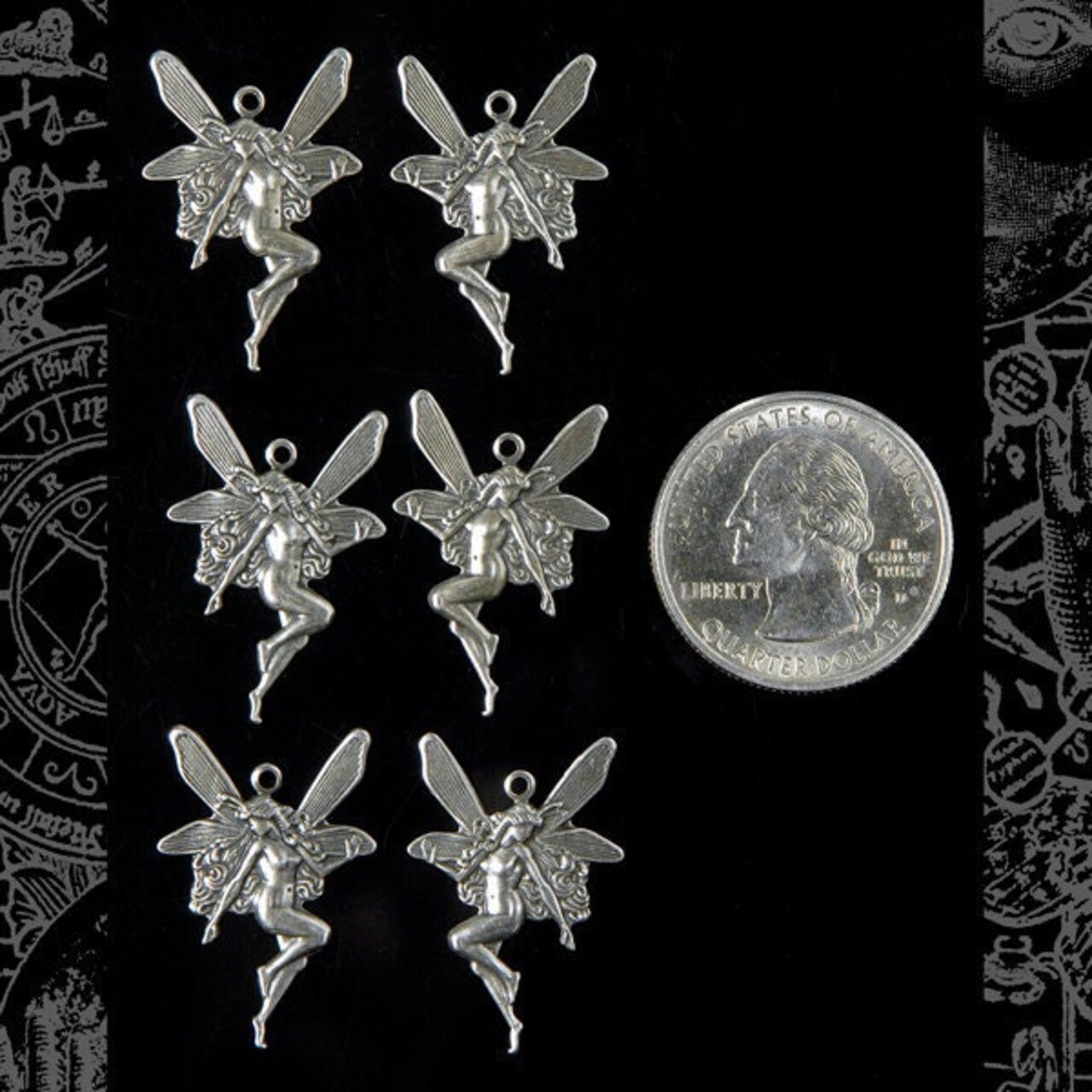 Antiqued Silver Plated Brass Fairy Charms - Three Sets of Two - S-C34